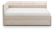 Jugendbett Uno mit Tandemliege, Regal mit LED & USB, Polsterbett in Beige – Ansicht 11