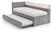 Jugendbett Uno mit Tandemliege, Regal mit LED & USB, Polsterbett in Grau – Ansicht 15
