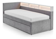 Jugendbett Uno mit Tandemliege, Regal mit LED & USB, Polsterbett in Grau – Ansicht 5