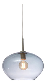 It's about RoMi Hängeleuchte Bologna mit grauem Glasschirm in ovaler Form, Gesamtansicht mit Leuchtmittel.