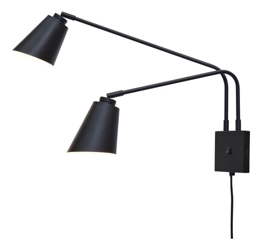 Zweiarmige schwarze Wandleuchte "It's about RoMi Wandleuchte Bremen 2-armig" mit konischen Schirmen, Schalter am Wandgehäuse.