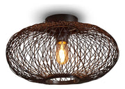 Deckenleuchte Cango in Schwarz mit kugelförmigem Drahtgeflecht-Schirm und sichtbar brennender Glühlampe im Inneren.