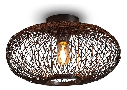 Deckenleuchte Cango in Schwarz mit kugelförmigem Drahtgeflecht-Schirm und sichtbar brennender Glühlampe im Inneren.
