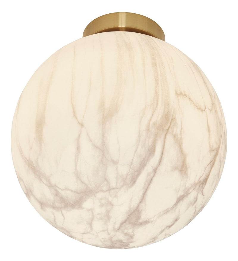 Deckenleuchte It's about RoMi Carrara mit kugelförmigem, marmoriertem Glasschirm in Weiß-Beige und goldfarbenem Montageteller.