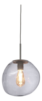 It's about RoMi Hängeleuchte Helsinki mit einem organisch geformten, rauchgrauen Glasschirm, grauem Gestell und Glühlampe.
