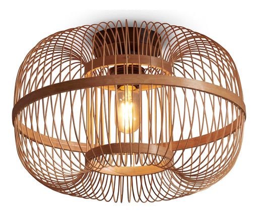 Deckenleuchte Hokkaido von Good&Mojo mit Bambusgeflecht in Natur und sichtbarer Glühlampe, Gesamtansicht.