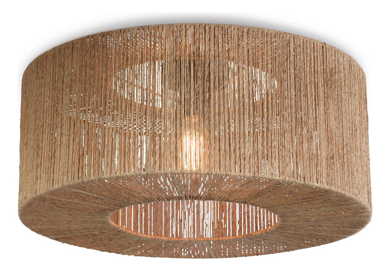 Deckenleuchte Iguazu von Good&Mojo aus naturfarbener Jute mit runder Form und offenem Lichtauslass an der Unterseite.