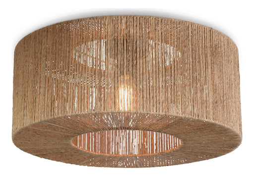 Deckenleuchte Iguazu von Good&Mojo aus naturfarbener Jute mit runder Form und offenem Lichtauslass an der Unterseite.