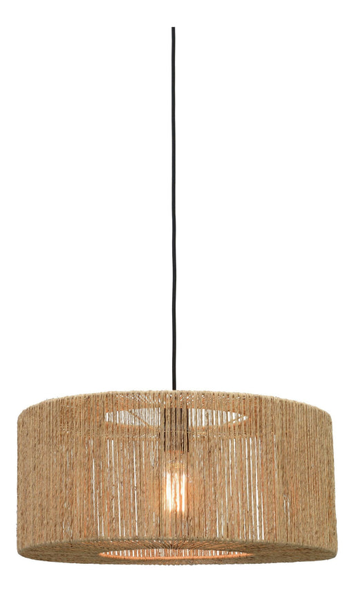 Good&Mojo Hängeleuchte Iguazu aus Jute: runder Schirm in Naturfarbe mit sichtbarer Lichtquelle, schwarzes Kabel.