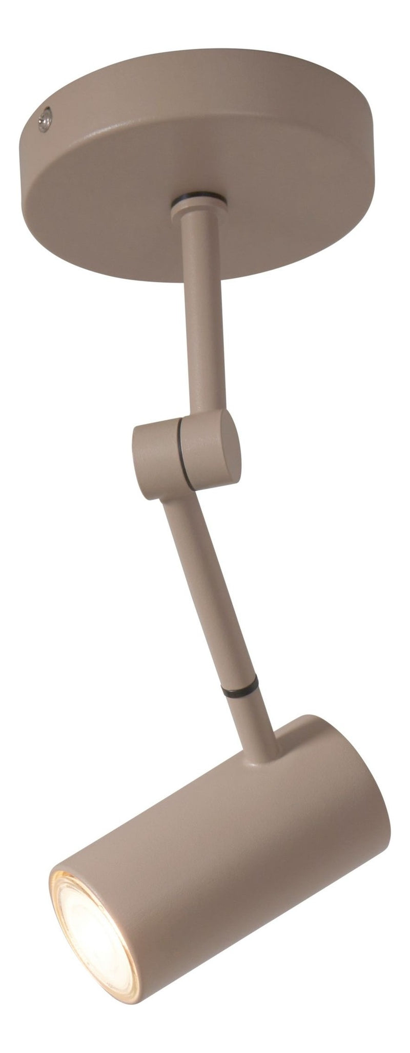 It's about RoMi Deckenleuchte Montreux in Sand: Spot mit verstellbarem Arm aus Eisen an runder Deckenplatte.