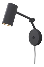 It's about RoMi Wandleuchte Montreux in Schwarz: schwarze Eisen-Wandleuchte mit verstellbarem Arm und Zylinderschirm.
