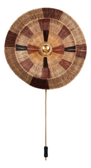 Runde Wandleuchte Serengeti von Good&Mojo aus Jute in Braun und Natur, mit radial gewebtem Schirm und Schnurschalter.