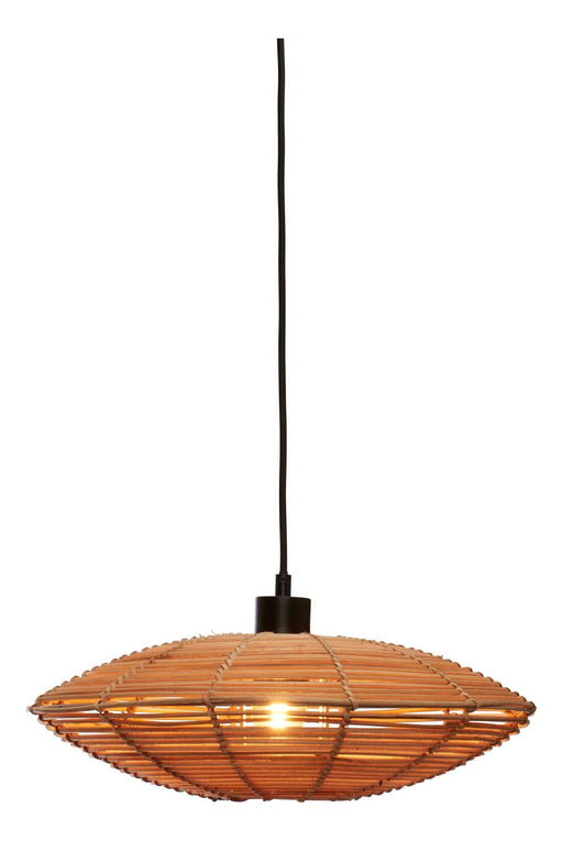 Hängeleuchte Tanami von Good&Mojo mit Schirm aus natürlichem Rattan und schwarzem Eisengestell, Gesamtansicht