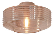 RoMi Deckenleuchte Verona aus Glas in Bernstein: runde Deckenleuchte mit geripptem Glasschirm und sichtbarer Glühlampe.