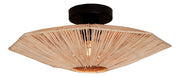 Deckenleuchte Panama Raffia Octogon S: achteckiger Schirm aus geflochtenem Raffia mit schwarzem Metallgestell.