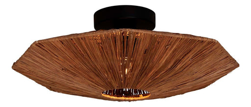 Good&Mojo Deckenleuchte Panama Raffia Octogon S: achtseitiger Raffia-Schirm in Braun mit Metallbaldachin, Gesamtansicht.