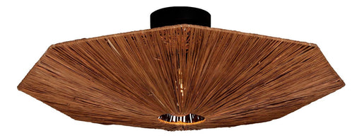 Deckenleuchte Panama von Good&Mojo in Braun mit achteckigem Raffia-Schirm und schwarzem Deckenbefestigung, Gesamtansicht.
