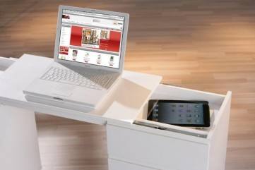 Laptop Office Schreibtisch weiß 3 Schubläden 1 Tür rollbar